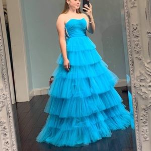 Beautiful Blue tiered tulle prom dress